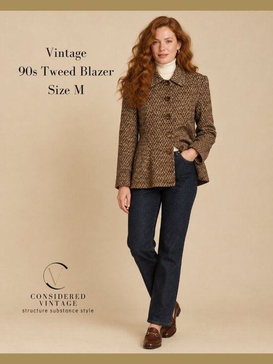 femme de carrière Jackets & Blazers - Vintage 90s Tweed Blazer Jacket – Marled Brown Career Style